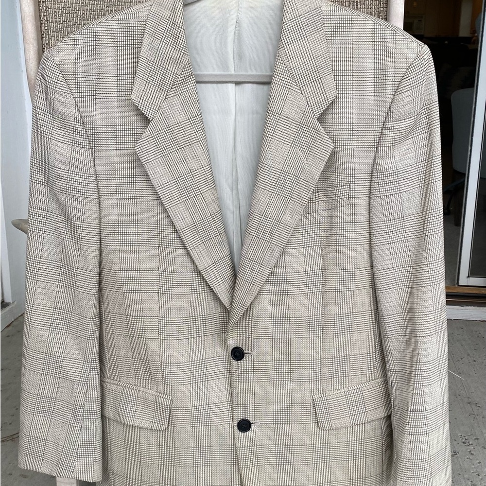 Men's Beige Plaid Blazer